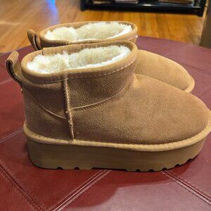 Camel Fur Platform Bootie NWOT